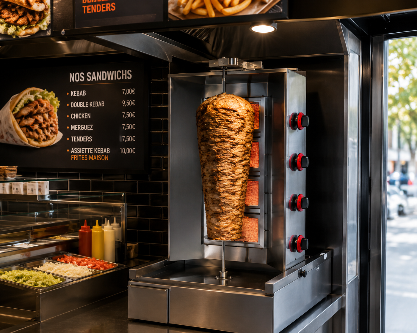 Machine à kebab professionnelle à gaz – 3 ou 4 feux