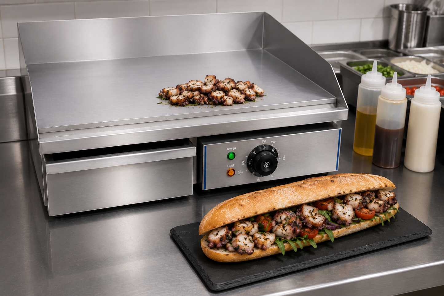 Plancha électrique professionnelle 55 cm – Plaque en acier inoxydable avec revêtement chromé