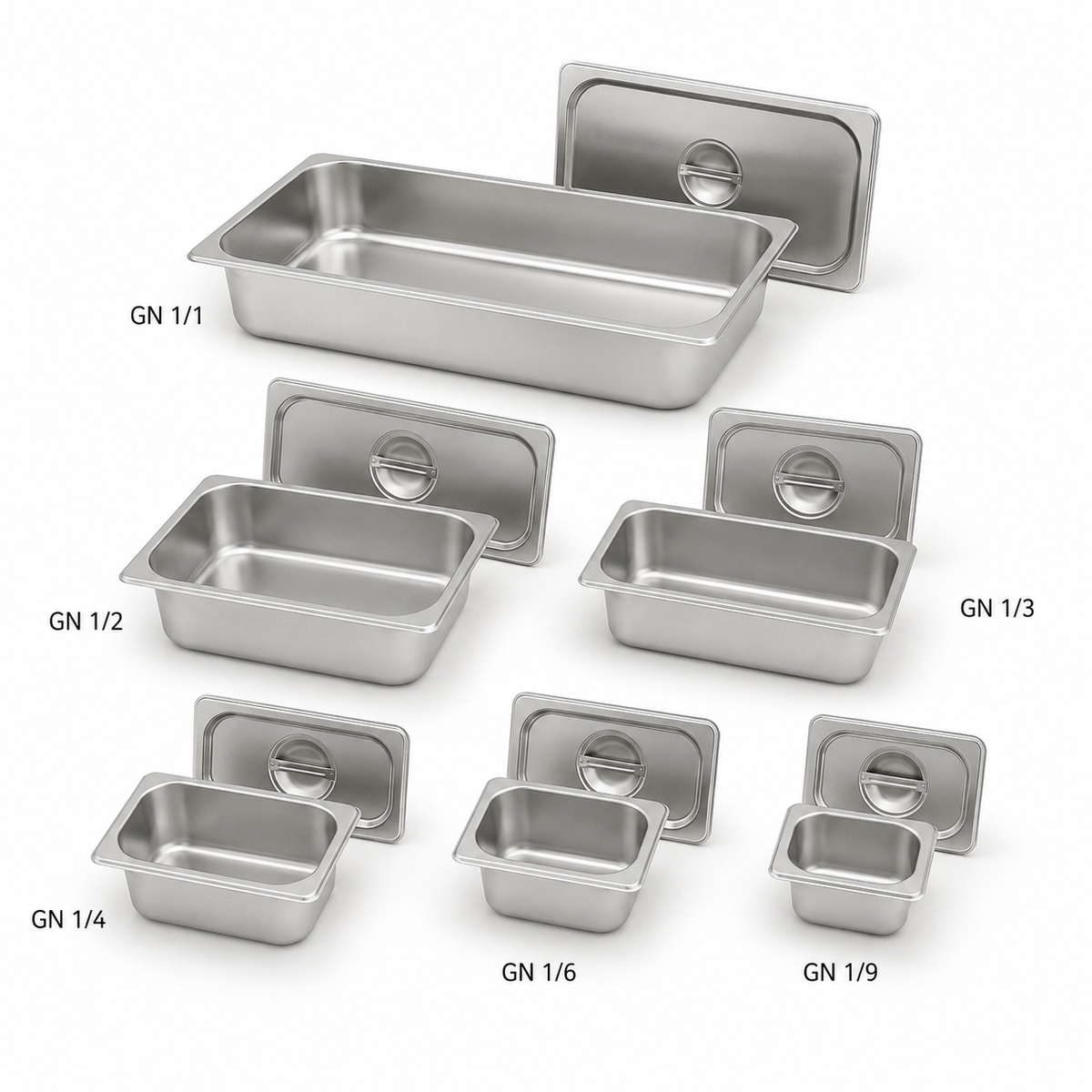 Bac gastro GN 1/9 avec couvercle inox – Acier inoxydable 1 mm