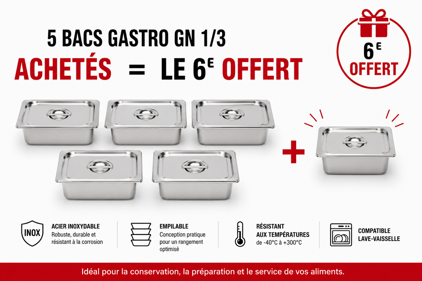 Bac Gastro GN 1/3 avec couvercle inox – Acier inoxydable 1 mm