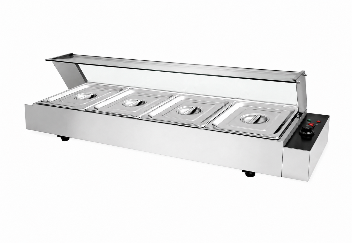 Bain-marie vitré professionnel 4 bacs GN 1/2 – 1,5 kW