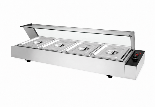 Bain-marie vitré professionnel 4 bacs GN 1/2 – 1,5 kW