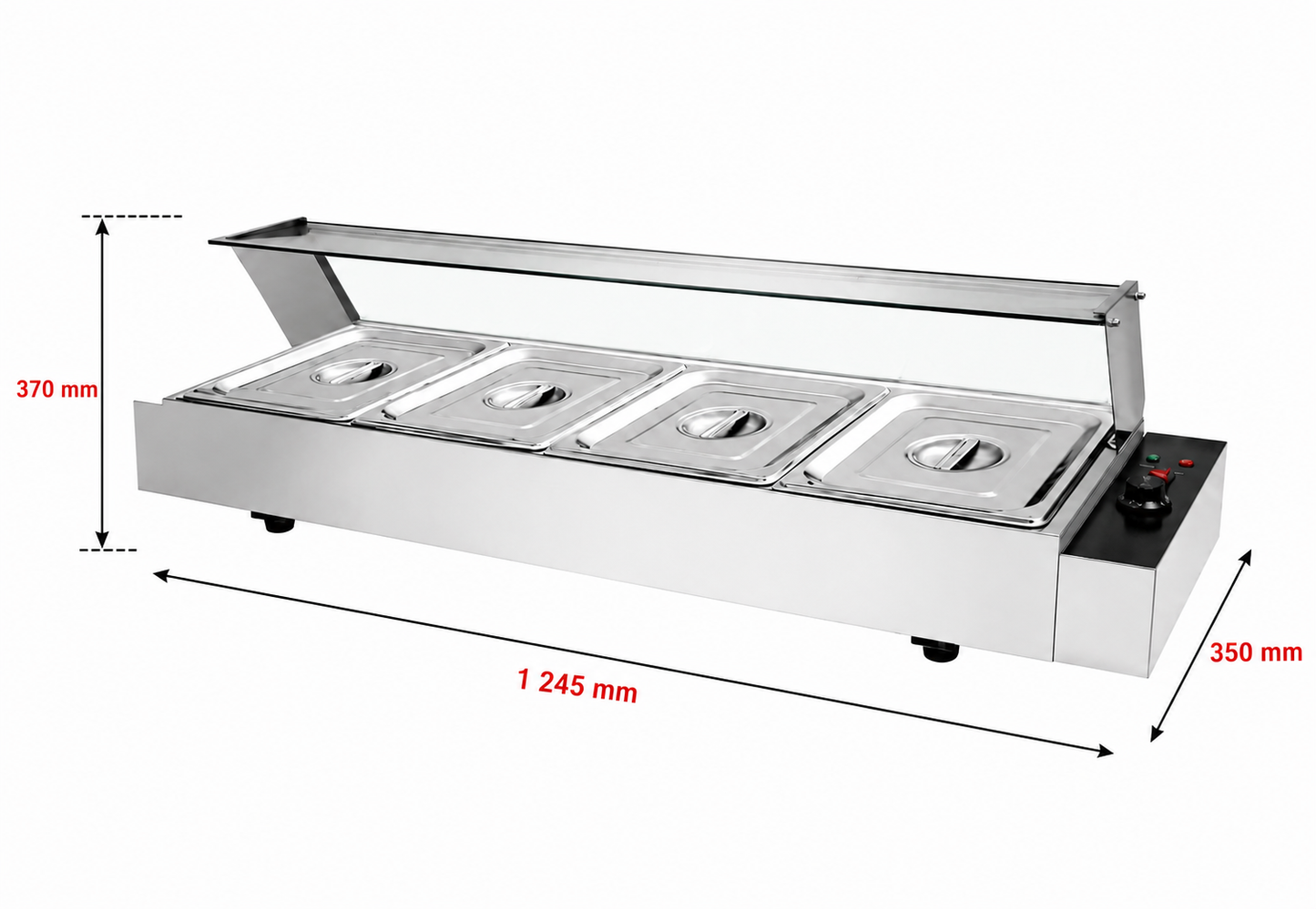 Bain-marie vitré professionnel 4 bacs GN 1/2 – 1,5 kW