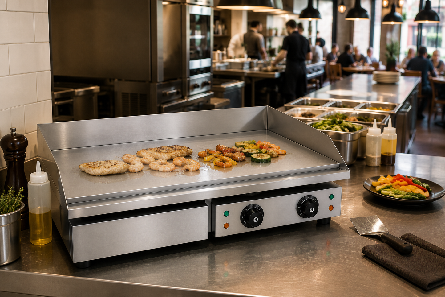Plancha électrique « chromée »professionnelle 73 cm – Plaque en acier inoxydable avec revêtement chromé