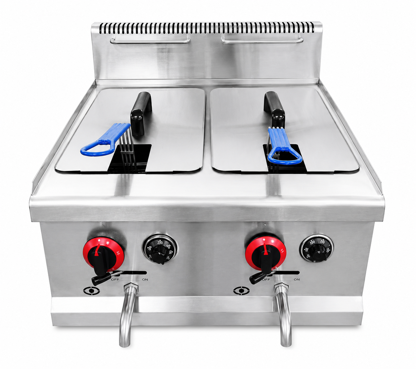 Friteuse à gaz professionnelle double cuve 2 × 14 litres – 11,1 kW – Butane/Propane