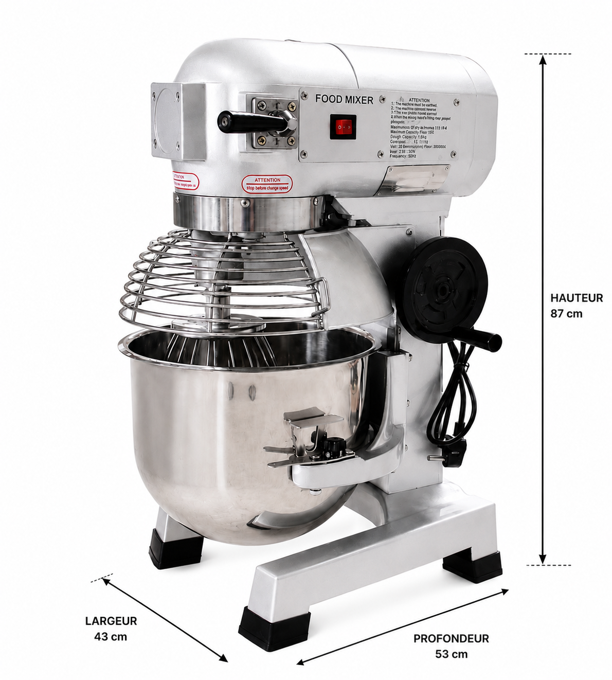Batteur mélangeur planétaire professionnel 30 L – 3 vitesses – Cuve inox