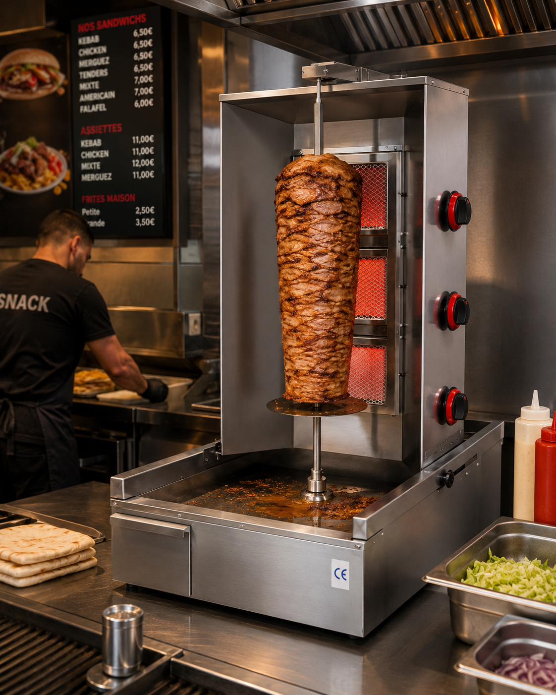 Machine à kebab professionnelle à gaz – 3 ou 4 feux