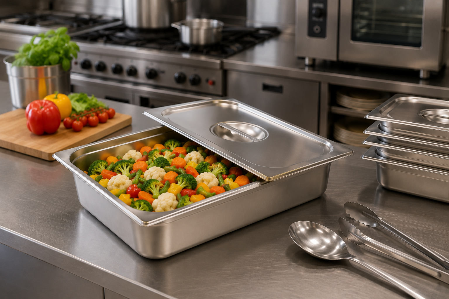 Bac Gastro GN 1/1 avec couvercle inox – Acier inoxydable 1 mm – matériel CHR professionnel JL CHR