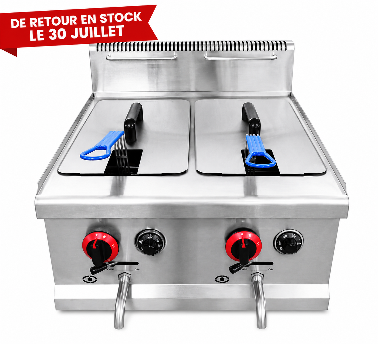 Friteuse à gaz professionnelle double cuve 2 × 14 litres – 11,1 kW – Butane/Propane