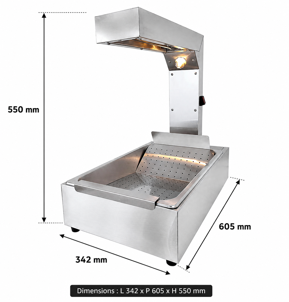 Chauffe-frites professionnel inox 1 kW – Maintien au chaud des frites