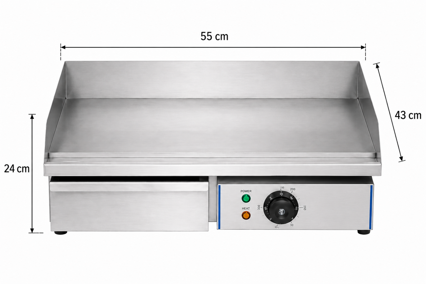 Plancha électrique professionnelle 55 cm – Plaque en acier inoxydable avec revêtement chromé