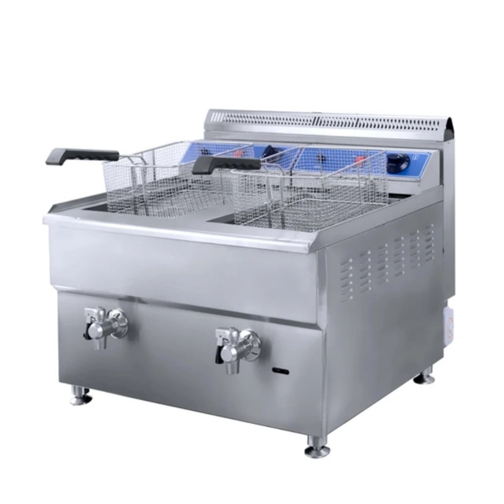 Friteuse à gaz double bacs robinet de vidange 2 x 18 litres structure acier inoxydable