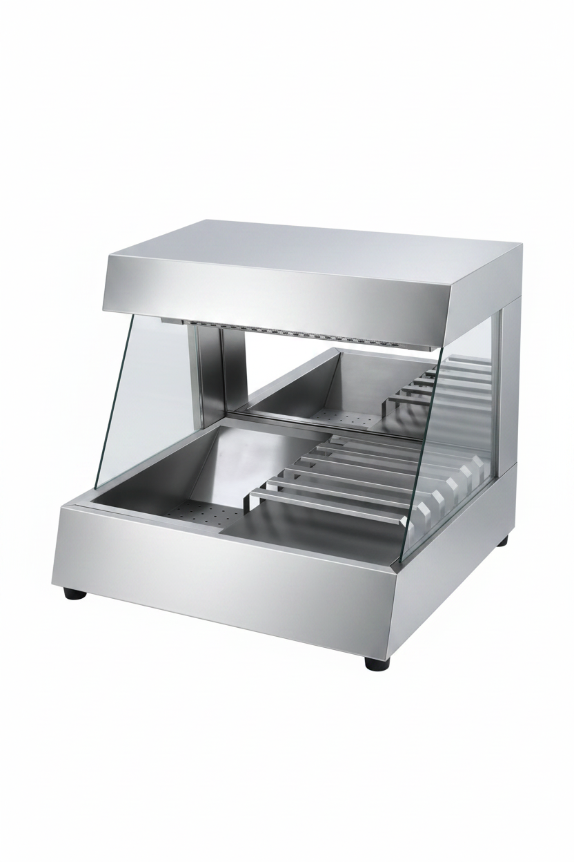 Présentoir chauffe-frites professionnel inox 750 W – Vitrine chauffante