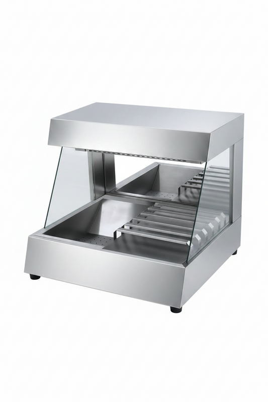 Présentoir chauffe-frites professionnel inox 750 W – Vitrine chauffante