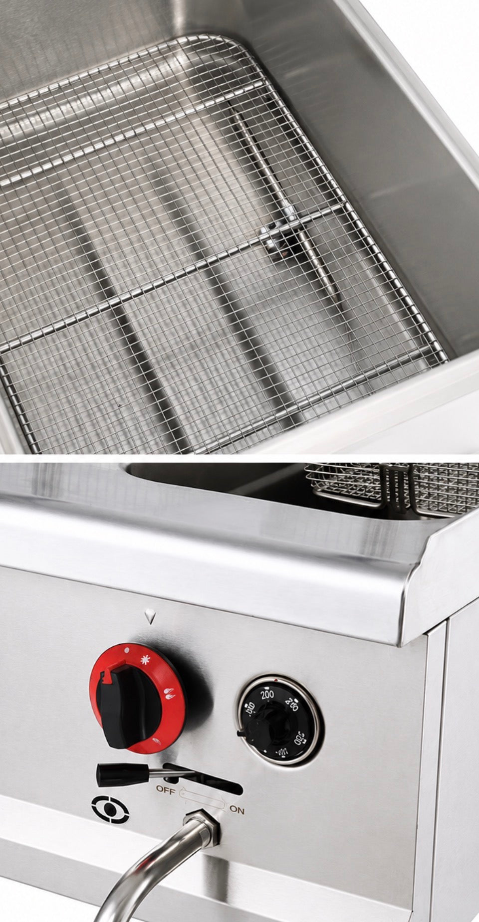 Friteuse à gaz professionnelle double cuve 2 × 14 litres – 11,1 kW – Butane/Propane