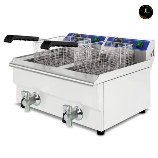 Friteuse Professionnelle Double Bac avec Robinet de Vidange 2x8 litres acier inoxydable