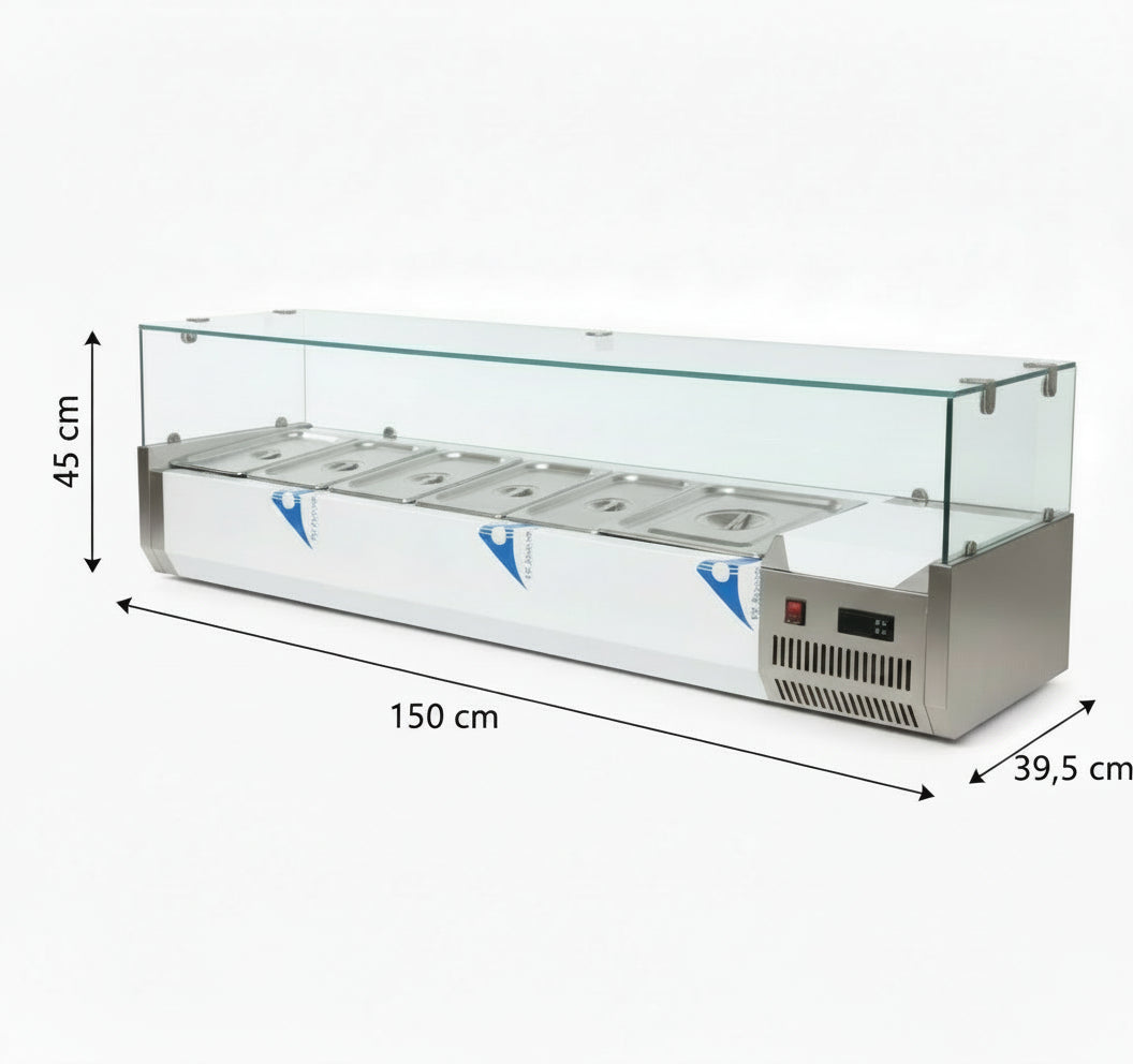 vitrine réfrigérée à salades 150 cm  – 6 bacs GN inclus – Matériel CHR